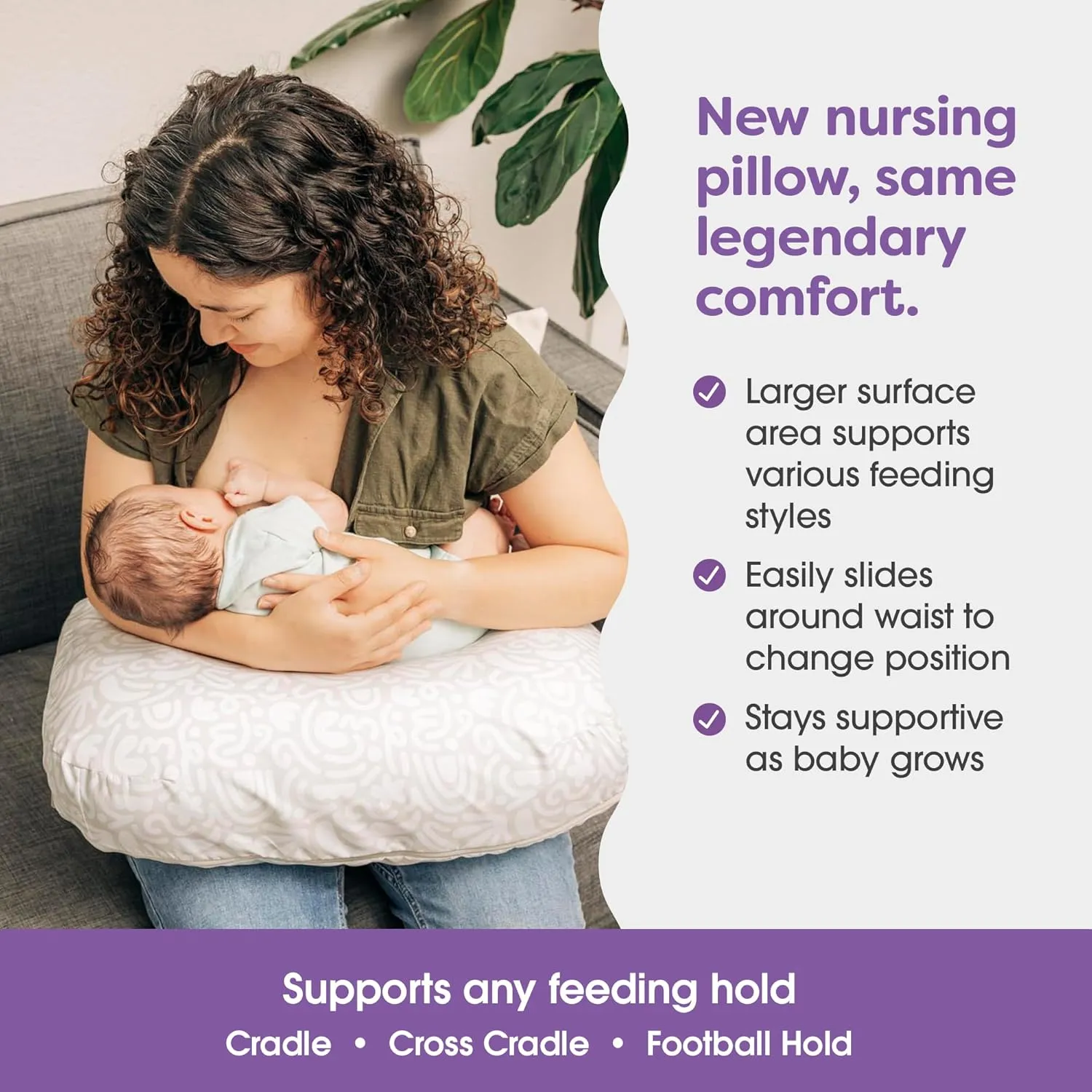 Boppy Nursing Pillow, Cream Retro Squiggles, Larger, More Supportive Pillow for Breastfeeding and Bottle Feeding; Firmer Fill, Higher Lift, Larger Area Than Original Nursing Pillow; JPMA Certified