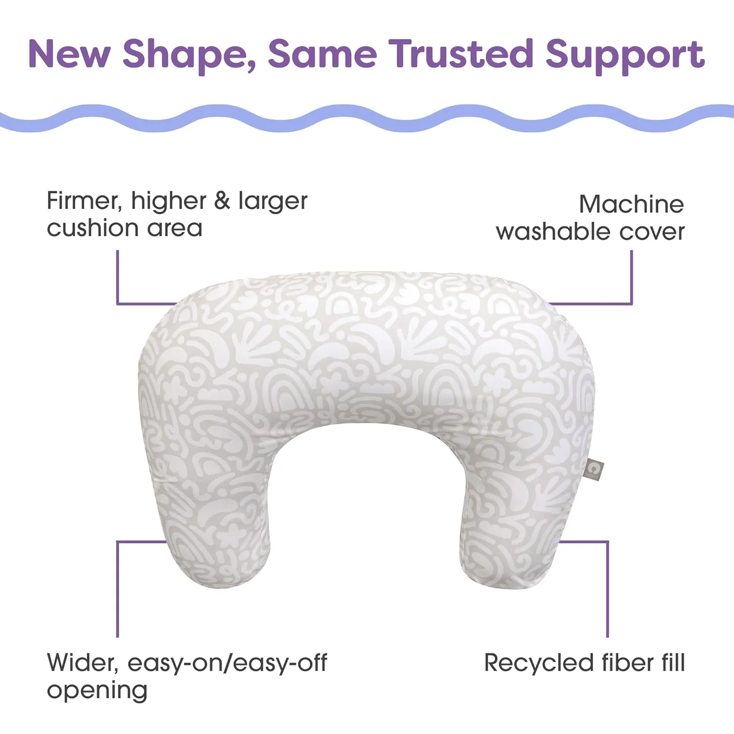 Boppy Nursing Pillow, Cream Retro Squiggles, Larger, More Supportive Pillow for Breastfeeding and Bottle Feeding; Firmer Fill, Higher Lift, Larger Area Than Original Nursing Pillow; JPMA Certified