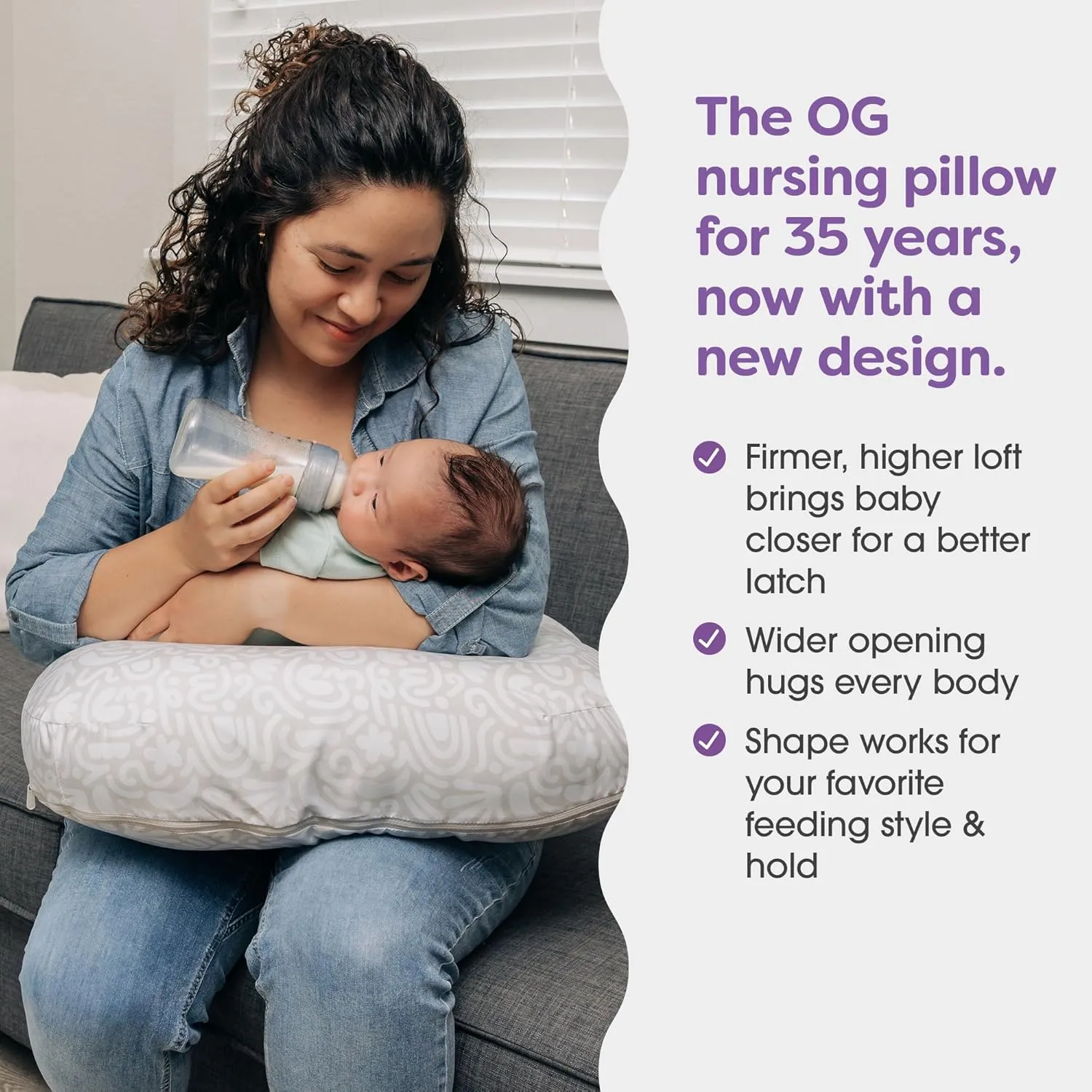 Boppy Nursing Pillow, Cream Retro Squiggles, Larger, More Supportive Pillow for Breastfeeding and Bottle Feeding; Firmer Fill, Higher Lift, Larger Area Than Original Nursing Pillow; JPMA Certified
