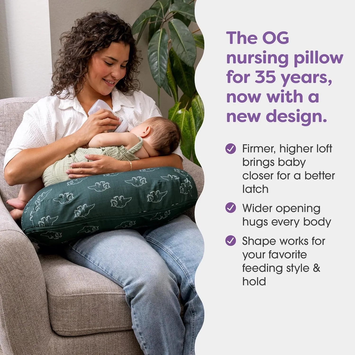 Boppy Nursing Pillow, Forest Green Dinos, Larger, More Supportive Pillow for Breastfeeding and Bottle Feeding; Firmer Fill, Higher Lift, Larger Area Than Original Nursing Pillow; JPMA Certified