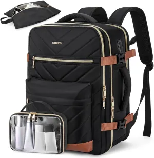 BOSTANTEN Travel Backpack For Women, TSA Carry On Backpack for Airplanes, Personal Item Backpack Fits 15.6 Inch Laptop with USB＆Type-C Charging Port, Weekender Overnight Daypack with 2 Packing Cubes
