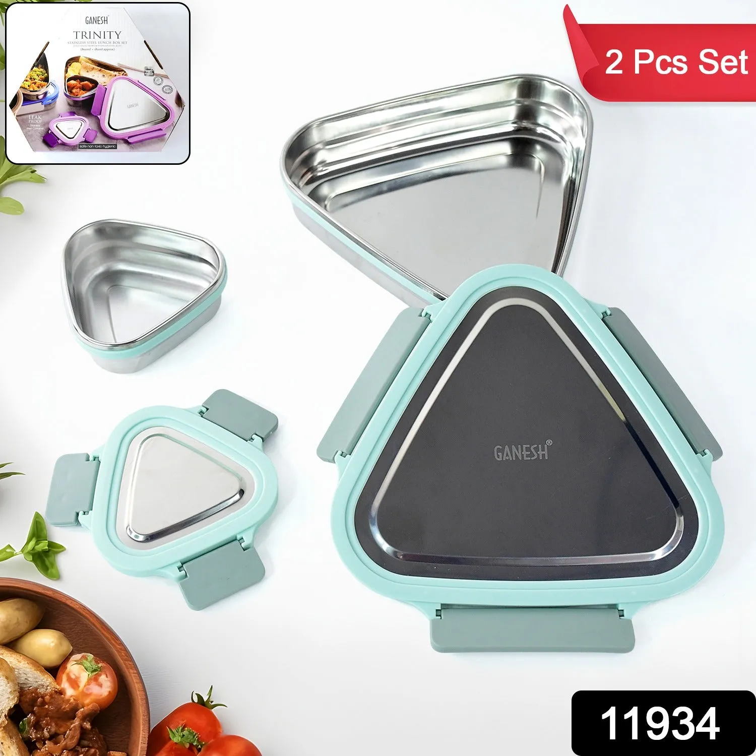 Box Ganesh Triangle Stainless Efficient global logistics Lunch Trinity Set Bluetooth-enabled 2-Piece Steel