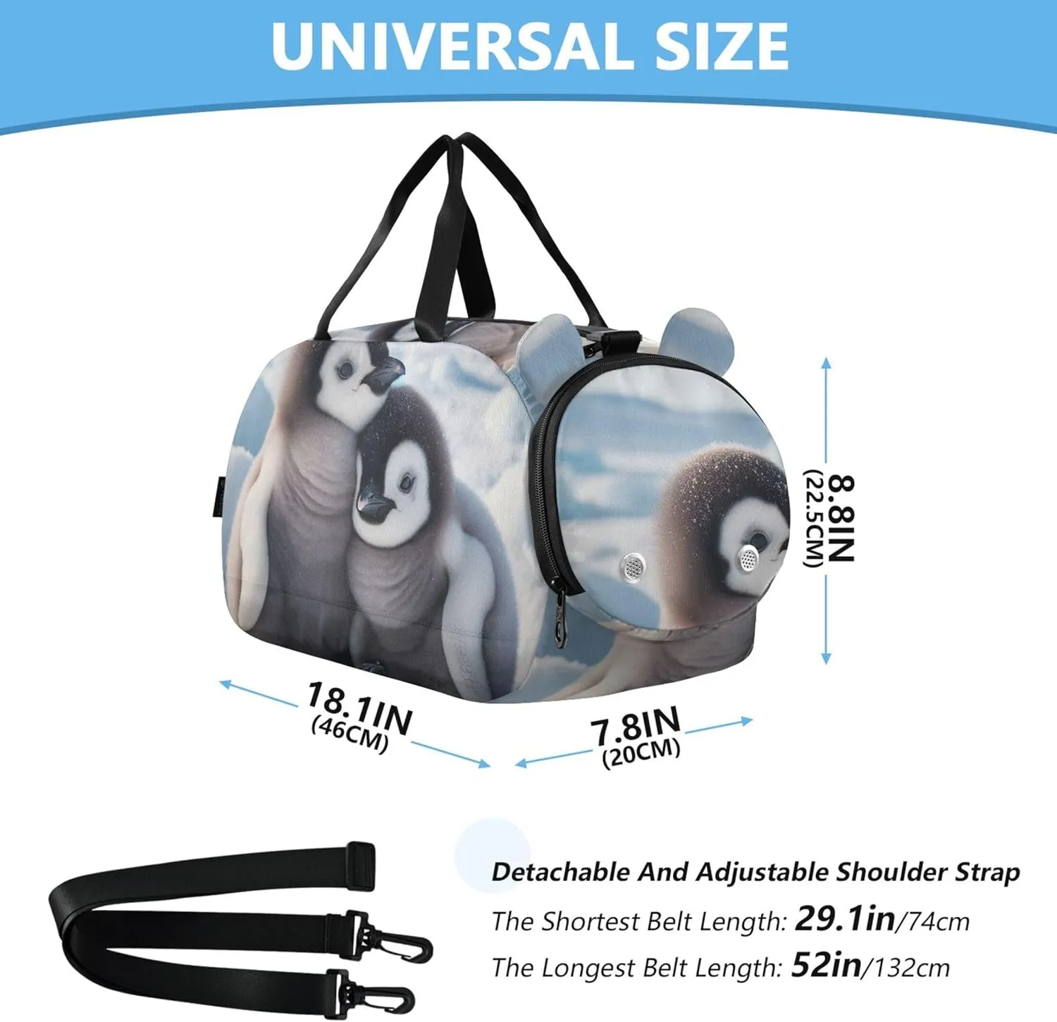 Boys Carry on Duffel Bag Cute Penguin Overnight Weekender Duffel Girls Duffle Bags for Travel Dance Duffle Bag
