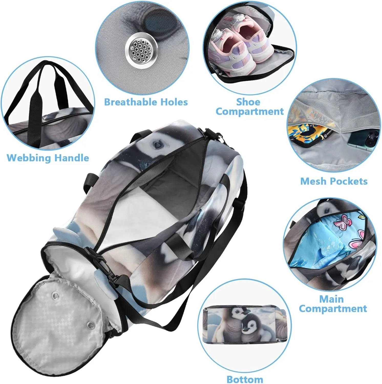 Boys Carry on Duffel Bag Cute Penguin Overnight Weekender Duffel Girls Duffle Bags for Travel Dance Duffle Bag