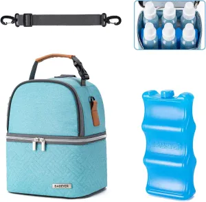 Breastmilk Cooler Bag with Ice Pack Fits 6 Baby Bottles up to 9 Ounce, Breast Milk Pump Cooler Bag with Shoulder Strap for Nursing Mom Daycare, Work, Travel- Lake green