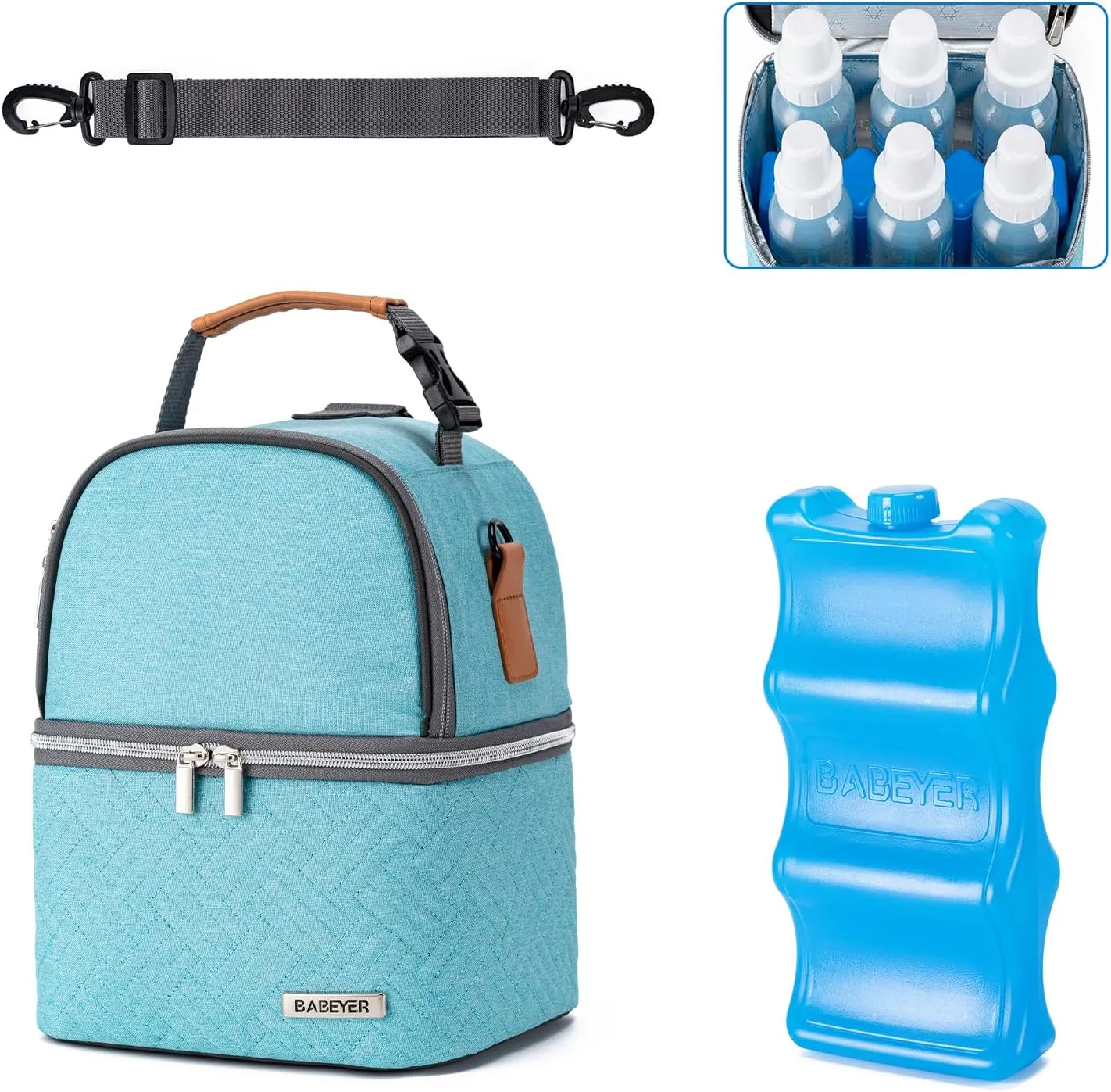 Breastmilk Cooler Bag with Ice Pack Fits 6 Baby Bottles up to 9 Ounce, Breast Milk Pump Cooler Bag with Shoulder Strap for Nursing Mom Daycare, Work, Travel- Lake green