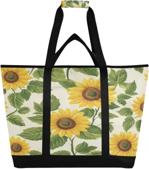 Brilliant Sunflowers Reusable Insulated Lunchbox Cooler Bag, Leakproof Kitchen Grocery Bag Collapsible Portable Cooler Tote Bag for Picnic, Camping, Office, Travel