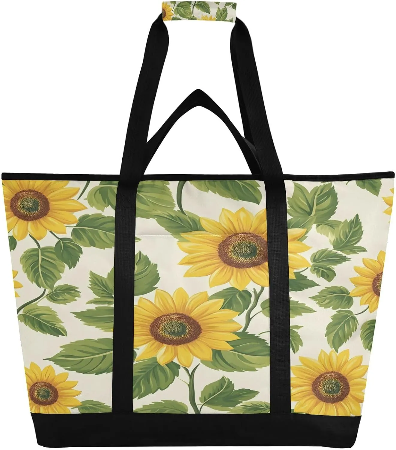 Brilliant Sunflowers Reusable Insulated Lunchbox Cooler Bag, Leakproof Kitchen Grocery Bag Collapsible Portable Cooler Tote Bag for Picnic, Camping, Office, Travel