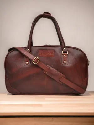Brown Textured Genuine Leather Duffel Bag Cabin Size (OMDB-028-B-BROWN)