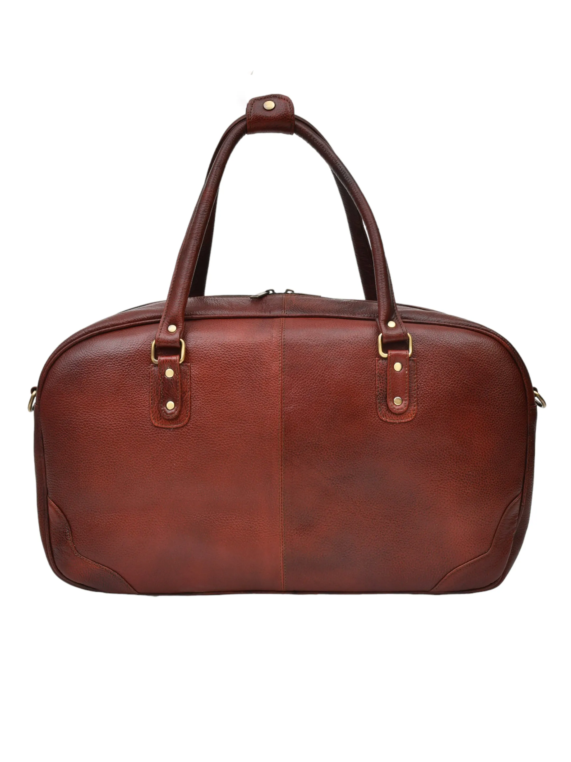 Brown Textured Genuine Leather Duffel Bag Cabin Size (OMDB-028-B-BROWN)