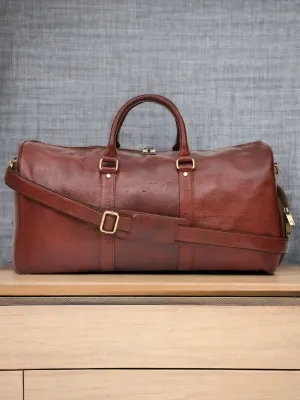 Brown Textured Genuine Leather Duffel Bag Cabin Size (OMDB-029-B-BROWN)