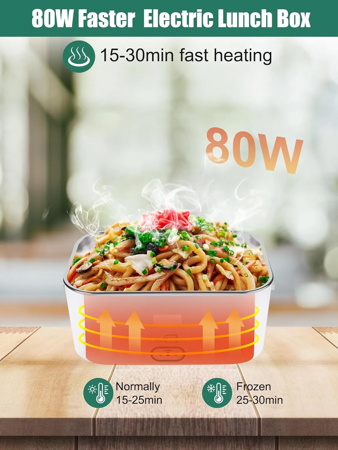 Buddew Electric Lunch Box 80W Food Heater 1.8L Large Capacity Heated Lunch Box 3 in 1 12V/24V/110V Portable Lunch Warmer for Car/Truck/Home/Office with Carry Bag and Fork and Spoon (Green)
