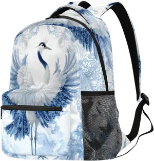 Budxapjw Beautiful Crane Travel Laptop Backpack for Women Men Vintage Flower Waterproof Bag with Adjustable Padded Shoulder Straps for Business Work Travel Hiking Camping