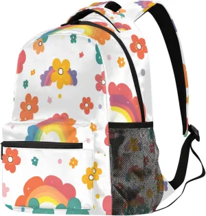 Budxapjw Cartoon Flowers Travel Laptop Backpack for Women Men Cartoon Rainbow Waterproof Bag with Adjustable Padded Shoulder Straps for Business Work Travel Hiking Camping