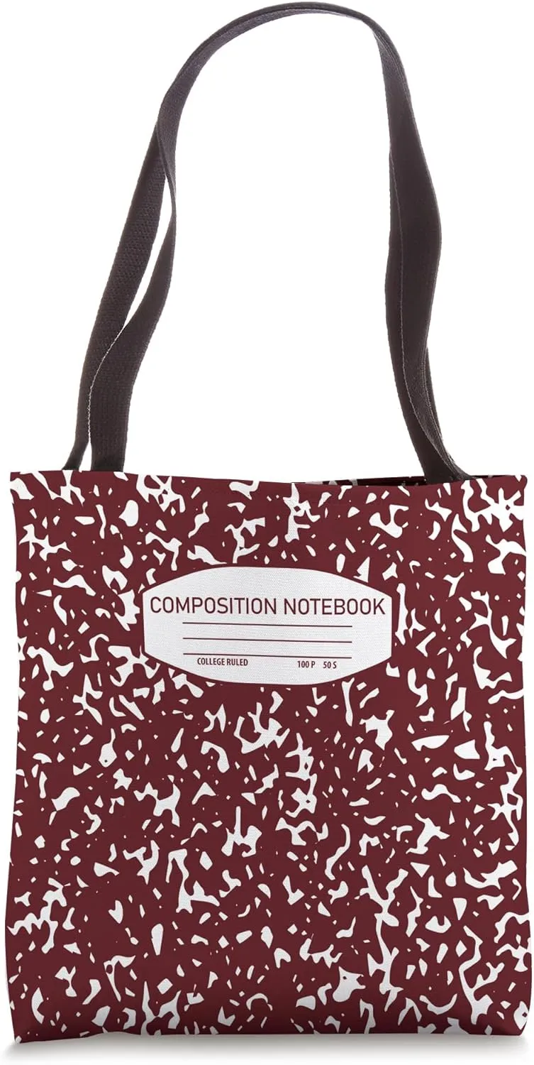 Burgundy Composition Notebook Pattern Tote Bag