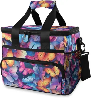Butterflies Colorful Butterfly Cooler Bag Insulated Cooler Soft Sided Cooler 24 Can Portable Picnic Bag Large Leakproof Lunch Bag Box for Beach Grocery Camping Travel Car Men Women
