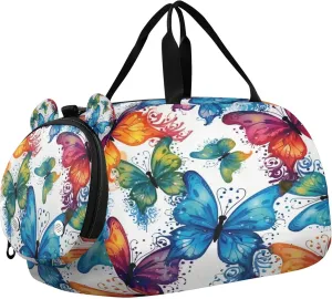 Butterfly Kids Overnight Sports Duffel Bags with Shoe Compartment & Wet Pocket Travel Sport Gym Bag for Girls Boys
