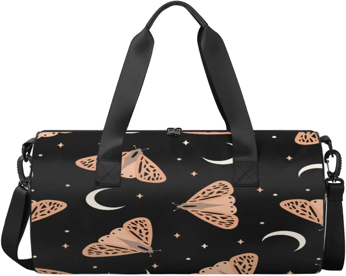 Butterfly Stars Moon Pattern Sports Duffel Bag, Gym Tote Bag Waterproof Weekender Travel Bag for Overnight Travel Luggage Workout Women Men