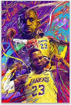 bzcpc Basketball Stars LeBron James Kobe Bryant Stephen Curry Poster Canvas Art Bedroom Wall Decor Kids Room Decor Inspirational Gift (LeBron)