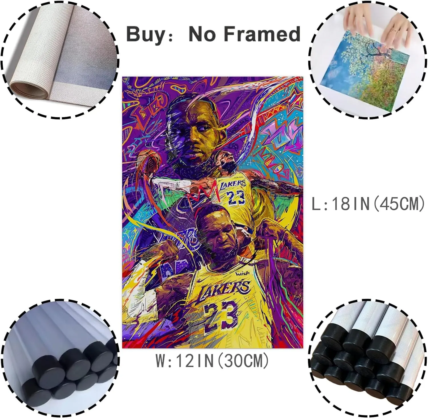 bzcpc Basketball Stars LeBron James Kobe Bryant Stephen Curry Poster Canvas Art Bedroom Wall Decor Kids Room Decor Inspirational Gift (LeBron)