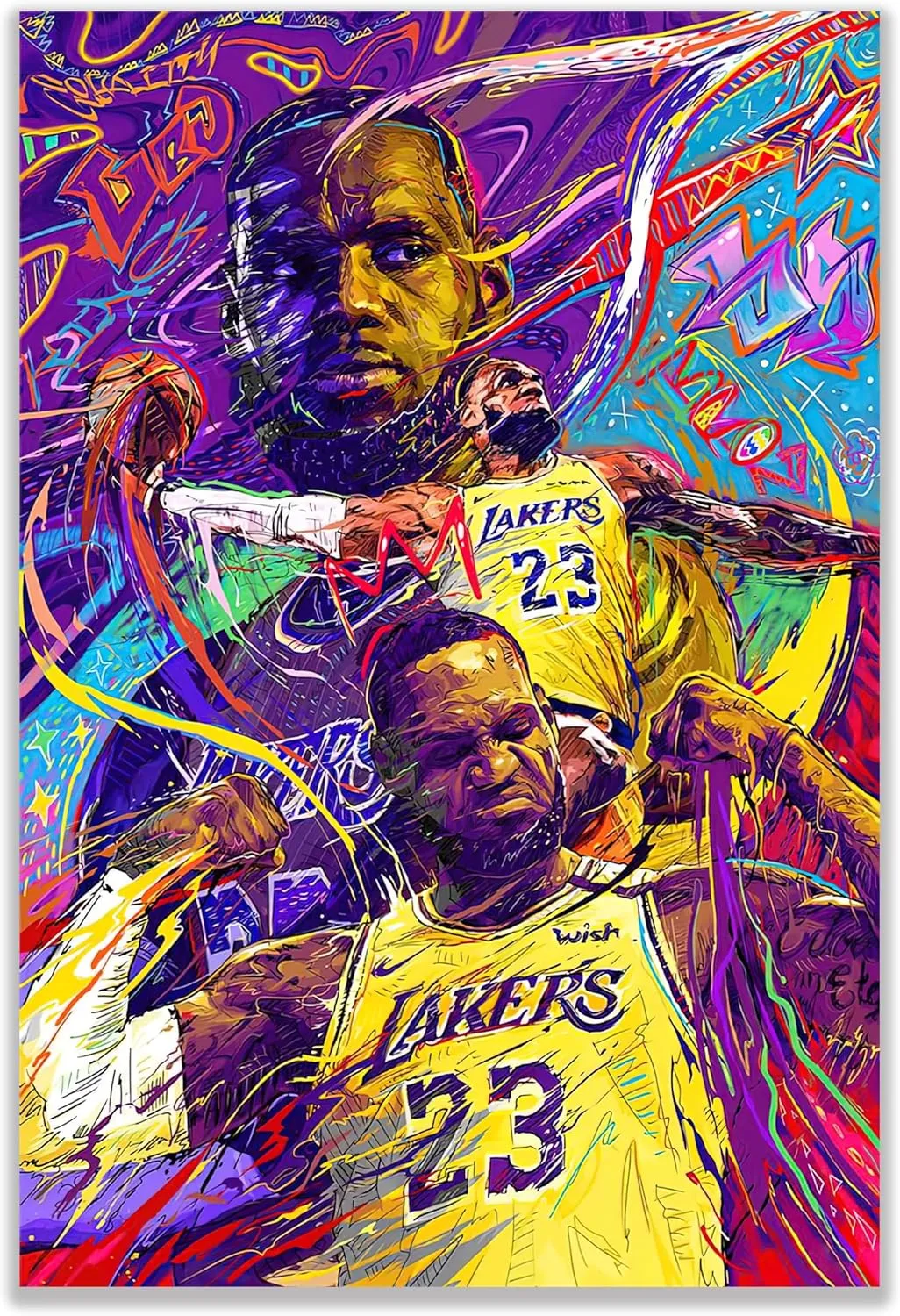 bzcpc Basketball Stars LeBron James Kobe Bryant Stephen Curry Poster Canvas Art Bedroom Wall Decor Kids Room Decor Inspirational Gift (LeBron)