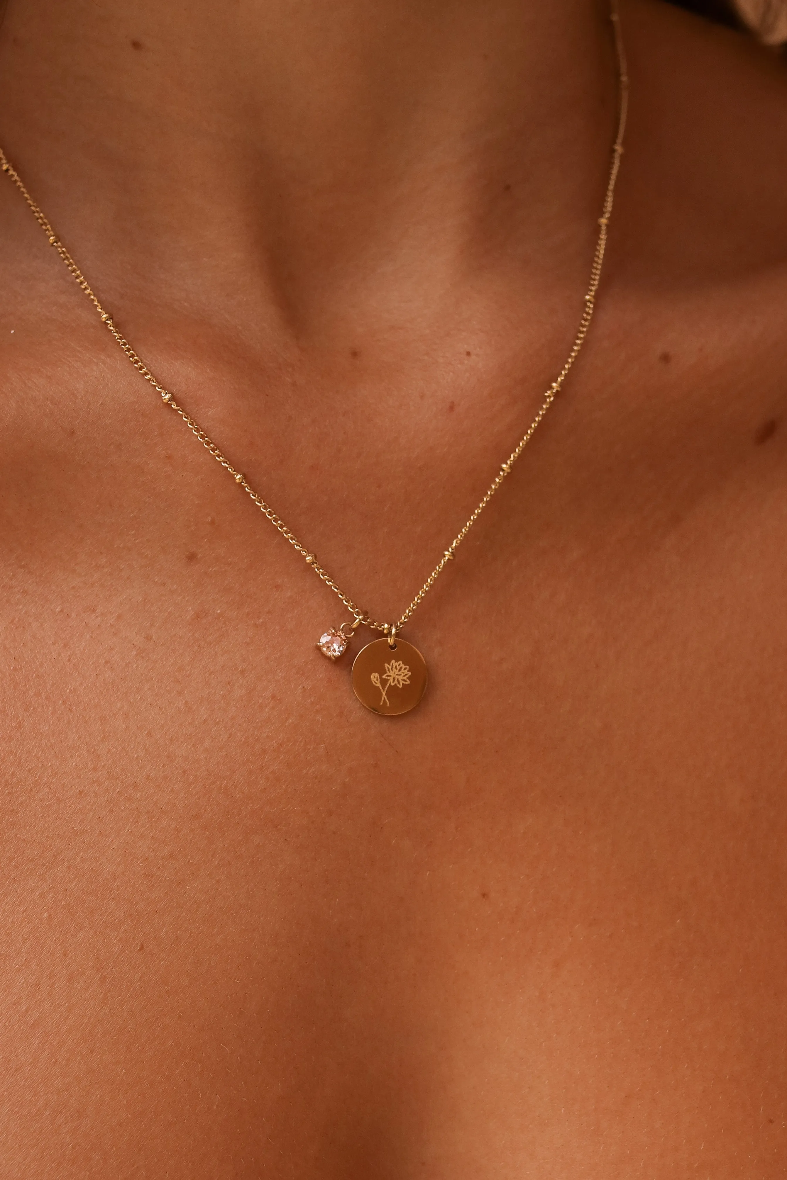 Callie - Stainless Steel Engraved Birthstone Necklace
