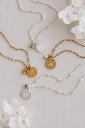 Callie - Stainless Steel Engraved Birthstone Necklace