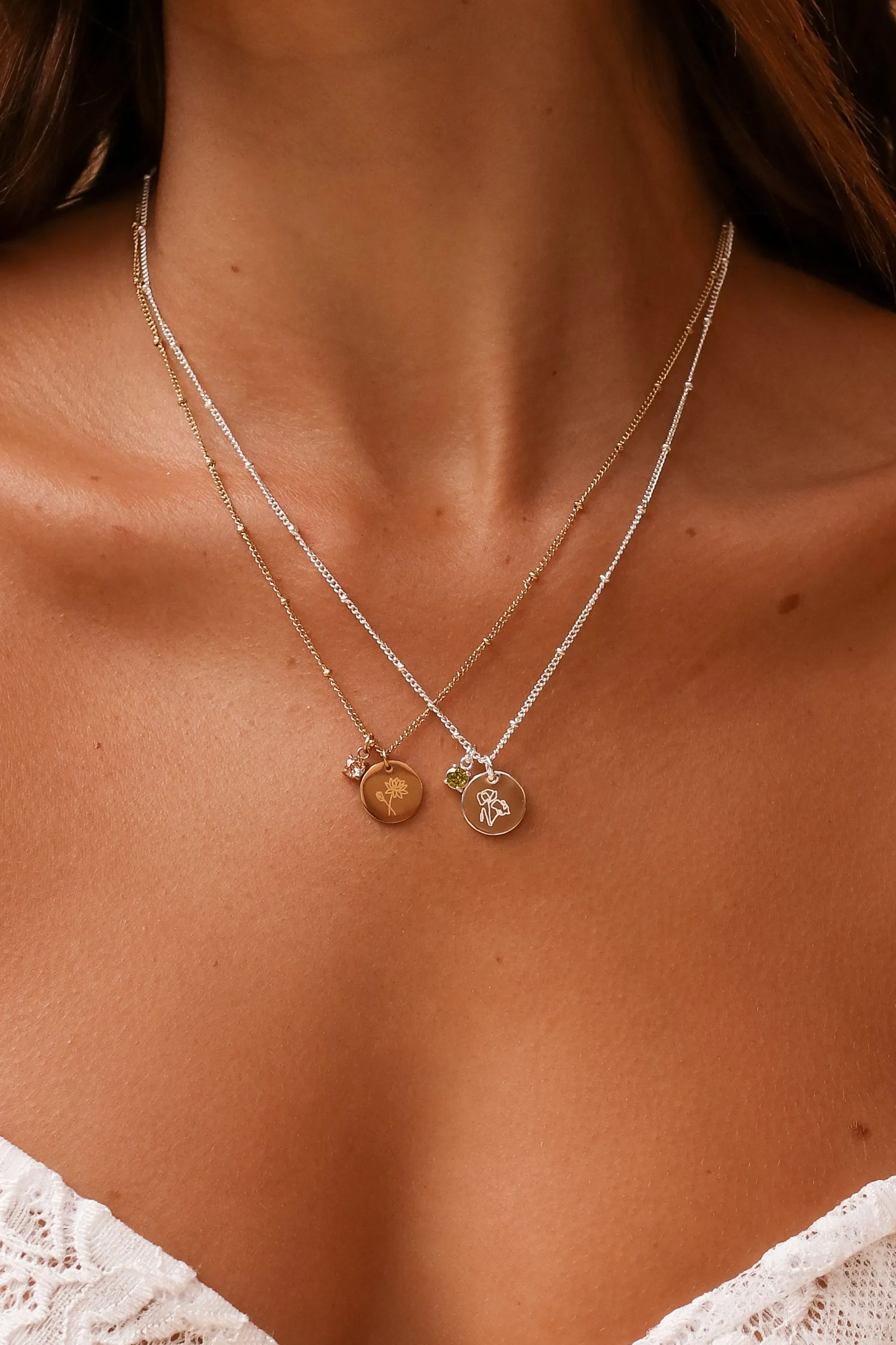 Callie - Stainless Steel Engraved Birthstone Necklace