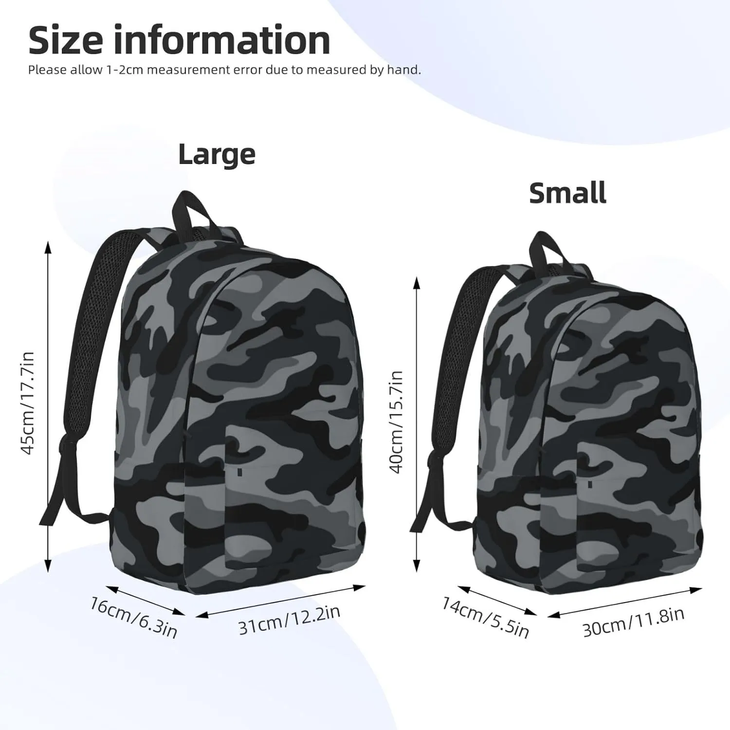 Camo Camouflage Grey Backpack 15.7 Inch Laptop Backpack Travel Hiking Daypack Multipurpose Bookbag For Men Women
