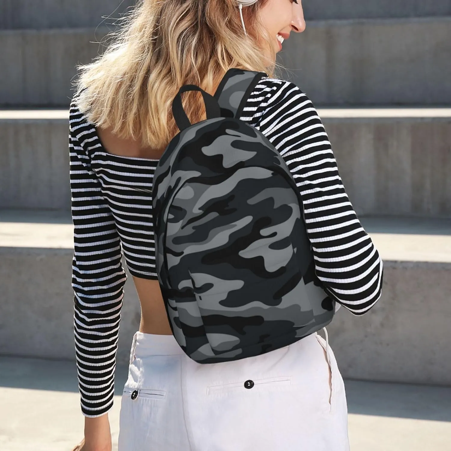 Camo Camouflage Grey Backpack 15.7 Inch Laptop Backpack Travel Hiking Daypack Multipurpose Bookbag For Men Women