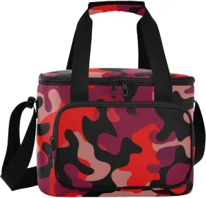 Camouflage Red Insulated Cooler Bag for Women Men Leakproof 24 Can Camping Car Coolers for Beach Hiking Everyday Use