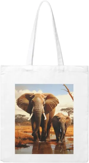 Canvas Aesthetic Tote Bag for Women Handbag Elephant Family Reusable Grocery Bags with Handles