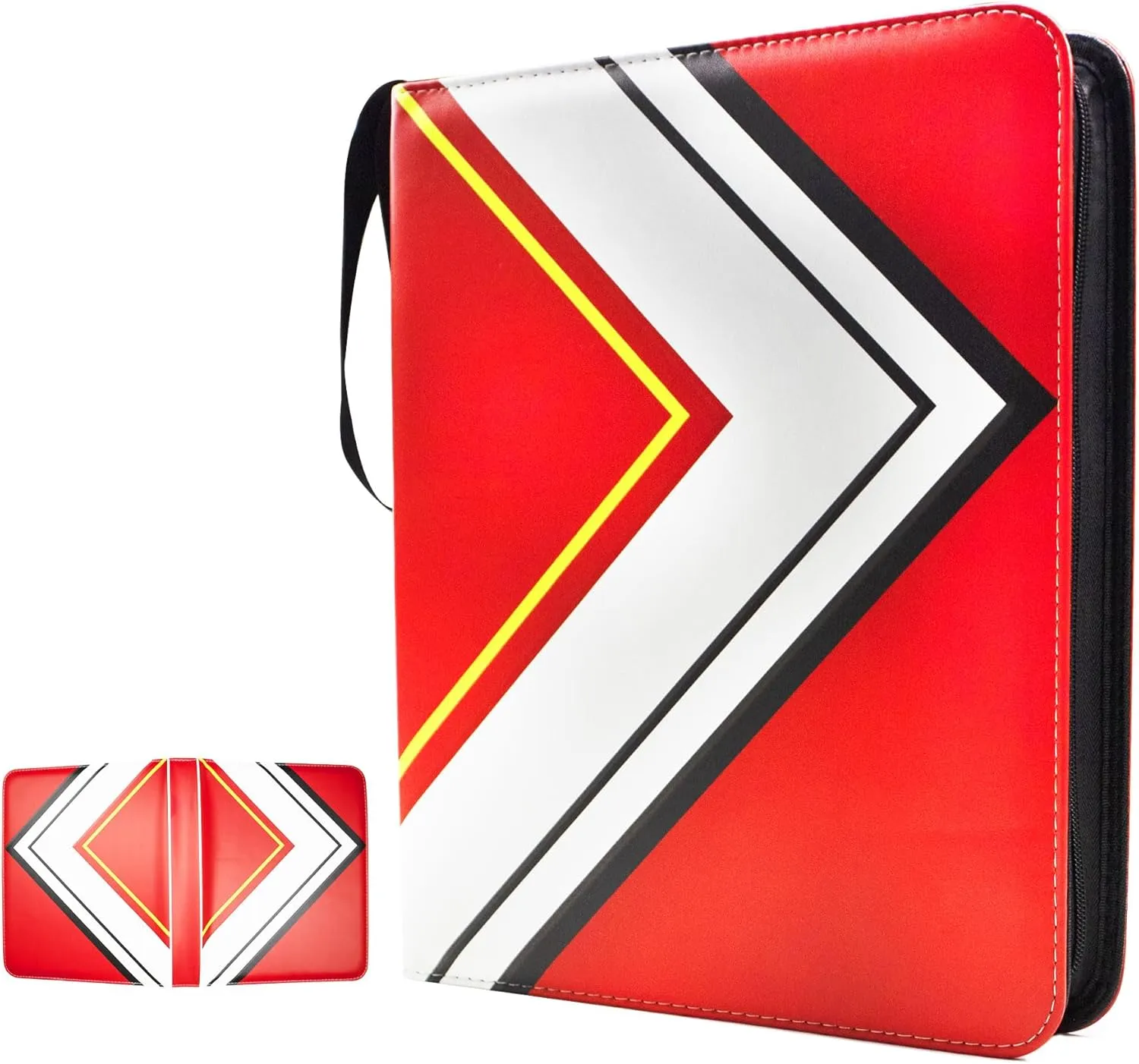 Card Binder 9 Pocket, Trading Card Holder Fits 900 Cards With 50 Removable Sleeves, Portable Collection Card Ablum, Game Card Case book With Zipper for Gift, Red