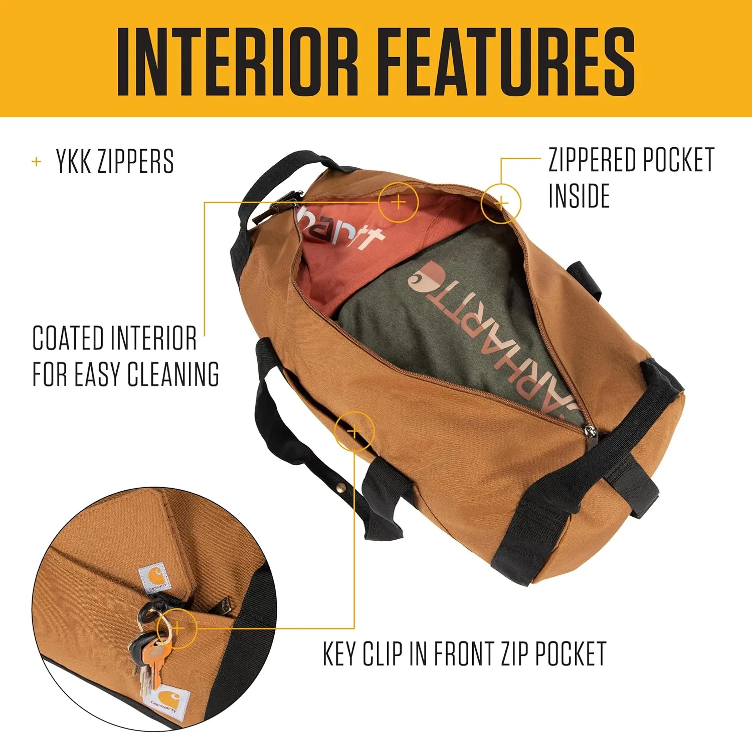 Carhartt Classic Round Duffel with Utility Pouch, Heavy-Duty, Water-Resistant Packable Gear Bag for Jobsite, Gym, and Travel