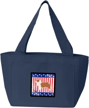 Caroline's Treasures BB3333NA-8808 USA Patriotic Australian Shepherd Dog Lunch Bag Insulated Lunch Box Tote Bag for Women Adult Men, Reusable, Large, Navy