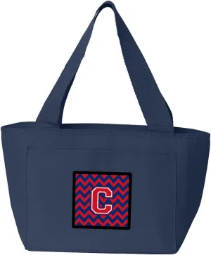 Caroline's Treasures CJ1054-CNA-8808 Letter C Chevron Yale Blue and Crimson Lunch Bag Insulated Lunch Box Tote Bag for Women Adult Men, Reusable, Large, Navy