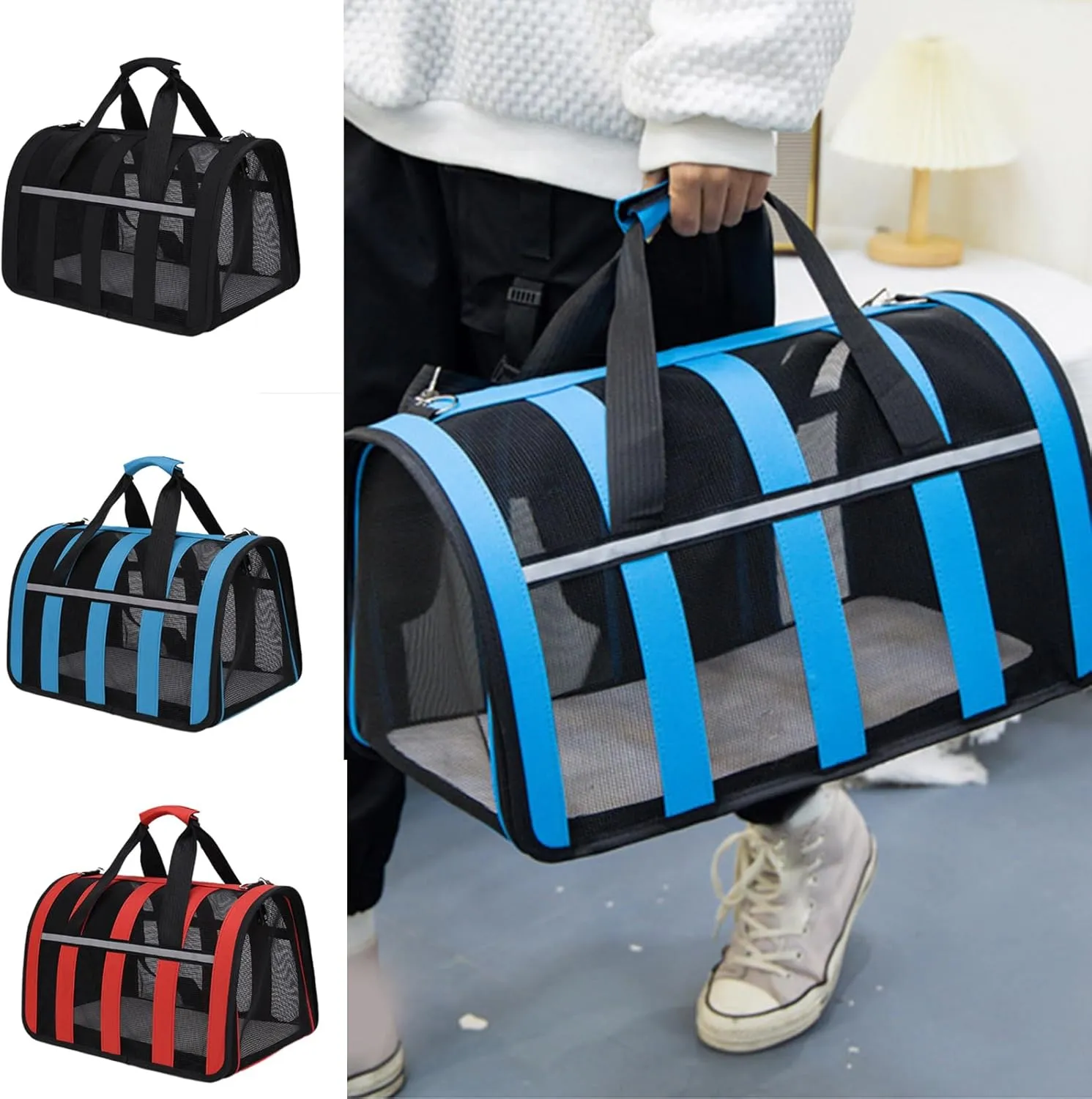 Carrier Tote，Pet Handbag Cat Carriers Bag Soft Big Capacity with Strap Breathable Pet Carriers Sightseeing Bag