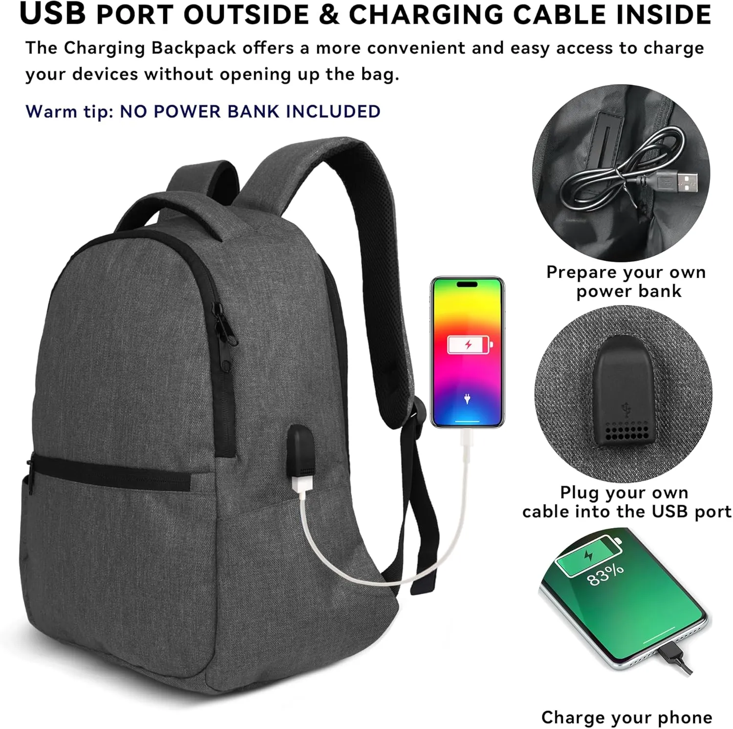 Carry on Backpack for Men Flight Approved 12.6x7.1x16.5(40L), Frontier Airlines Personal Item Bag Fit for 15.6in Laptop,300D Waterproof fabric with USB Charging Port,Gray