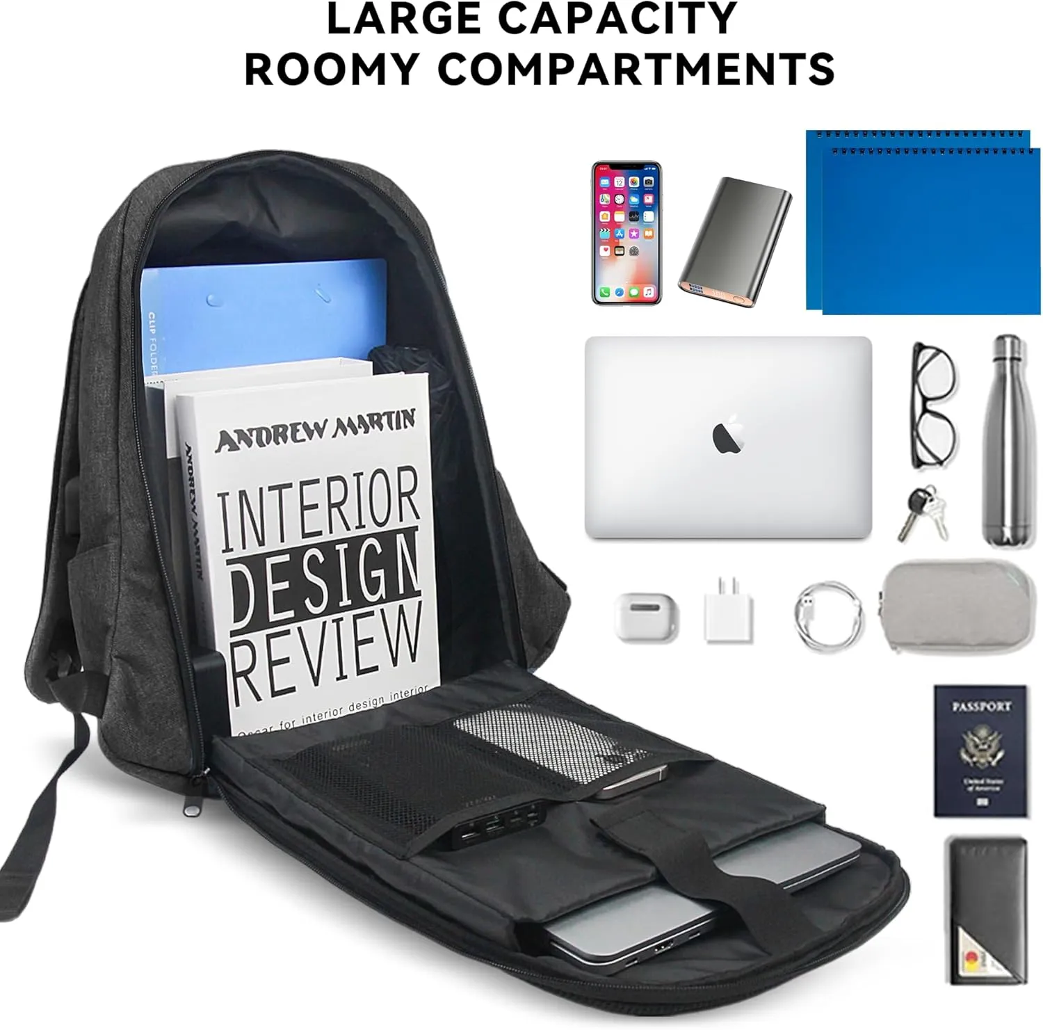 Carry on Backpack for Men Flight Approved 12.6x7.1x16.5(40L), Frontier Airlines Personal Item Bag Fit for 15.6in Laptop,300D Waterproof fabric with USB Charging Port,Gray