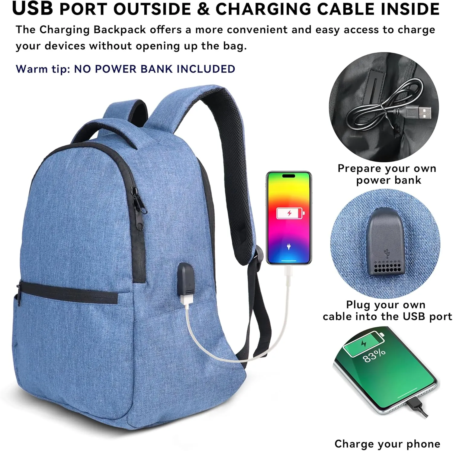 Carry on Backpack for Women Flight Approved 12.6x7.1x16.5(40L), Frontier Airlines Personal Item Bag Fit for 15.6in Laptop,300D Waterproof fabric with USB Charging Port, Blue