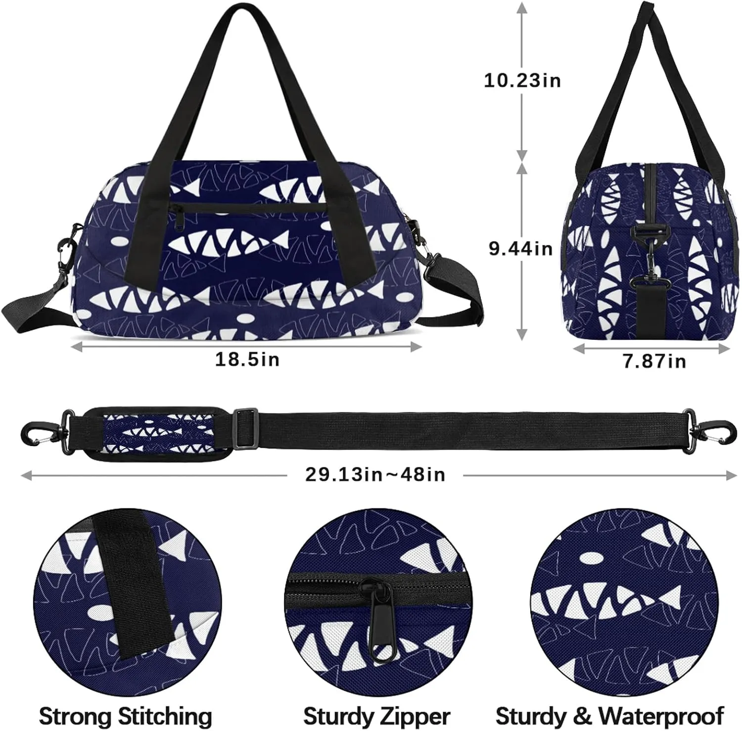 Cartoon Fish Pattern Kids Duffel Bag Lightweight Waterproof Sports Gym Bag with Front Zipper Pocket Foldable Weekender Overnight Bag for School Practice Gymnastic Ballet