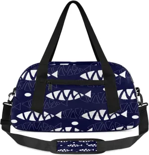Cartoon Fish Pattern Kids Duffel Bag Lightweight Waterproof Sports Gym Bag with Front Zipper Pocket Foldable Weekender Overnight Bag for School Practice Gymnastic Ballet