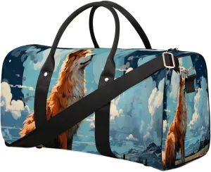 Cartoon Fox Print Travel Duffel Bag for Women Men Waterproof Foldable Overnight Weekender Bag Large Capacity Sports Gym Bag
