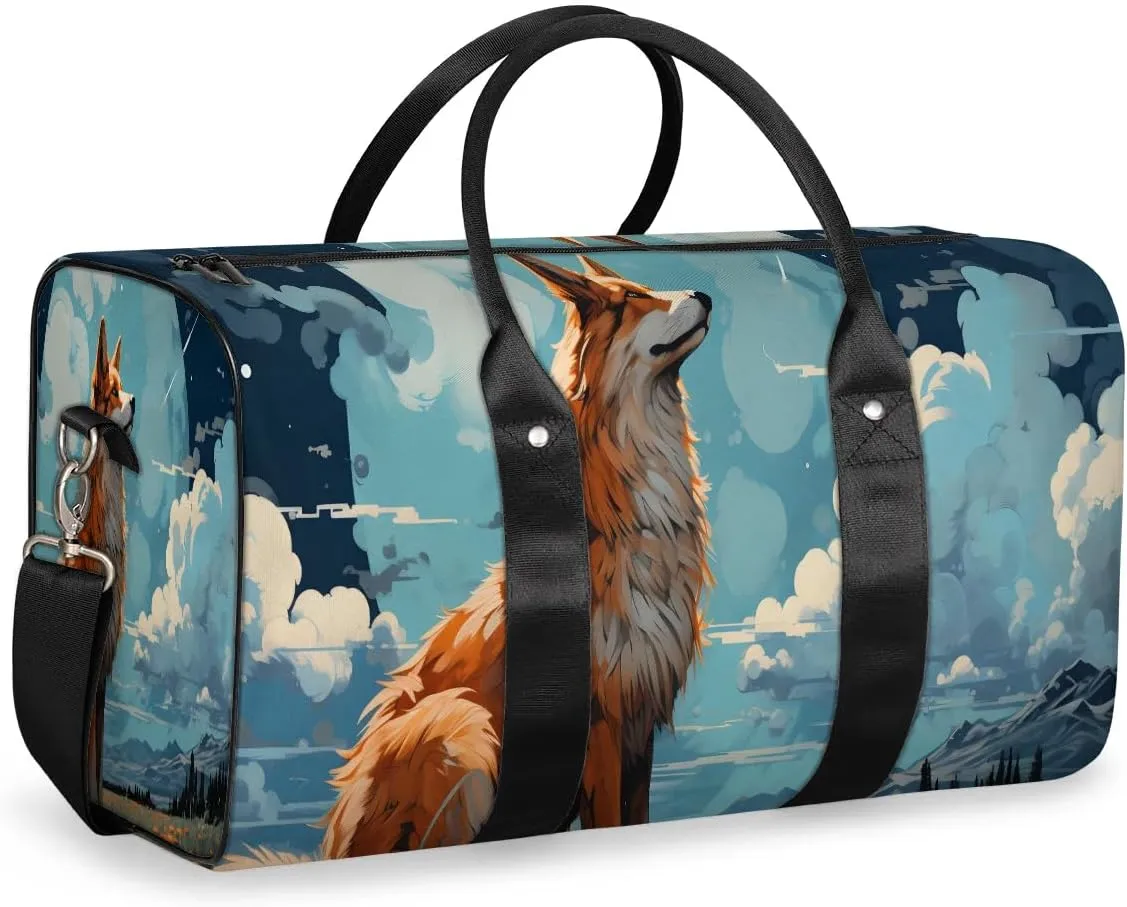 Cartoon Fox Print Travel Duffel Bag for Women Men Waterproof Foldable Overnight Weekender Bag Large Capacity Sports Gym Bag