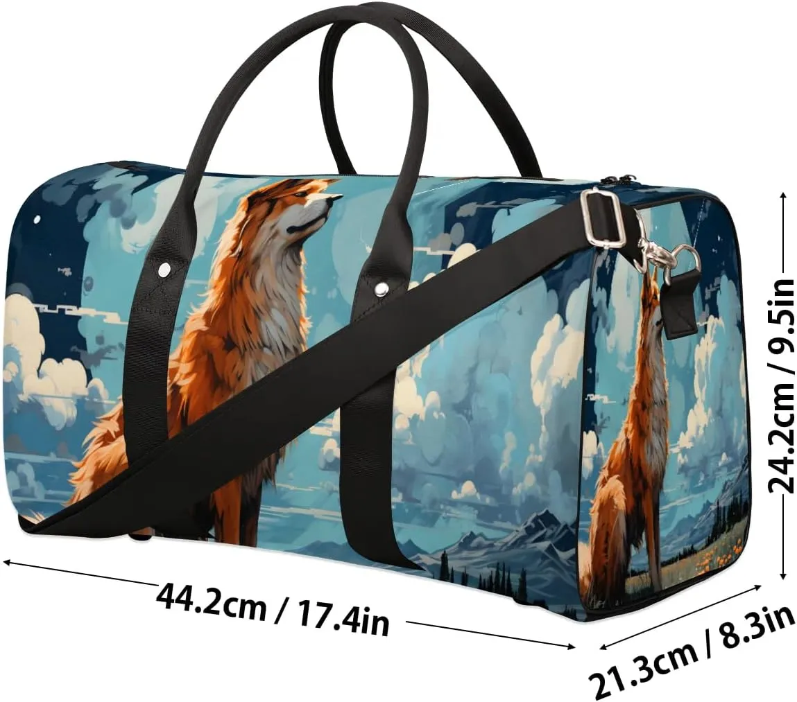 Cartoon Fox Print Travel Duffel Bag for Women Men Waterproof Foldable Overnight Weekender Bag Large Capacity Sports Gym Bag