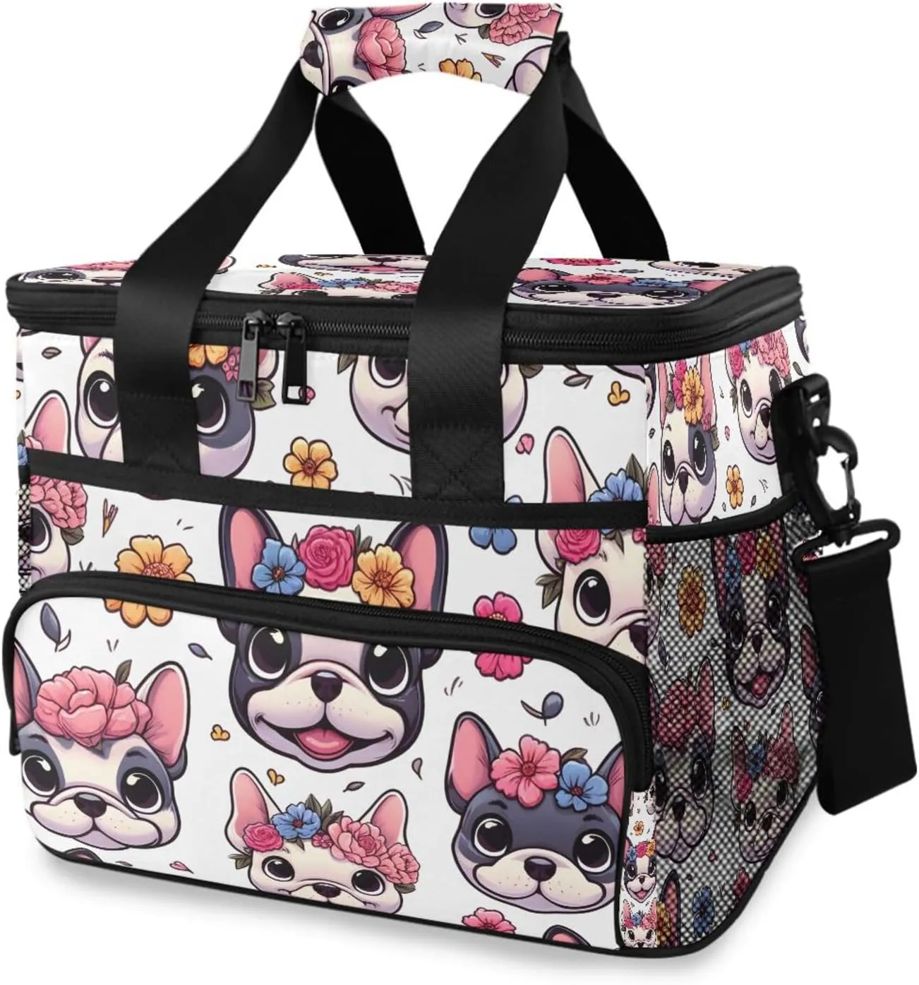 Cartoon French Bulldog Dog Cooler Bag Insulated Cooler Soft Sided Cooler 24 Can Portable Picnic Bag Large Leakproof Lunch Bag Box for Beach Grocery Camping Travel Car Men Women