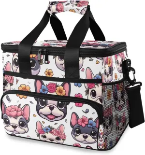 Cartoon French Bulldog Dog Cooler Bag Insulated Cooler Soft Sided Cooler 24 Can Portable Picnic Bag Large Leakproof Lunch Bag Box for Beach Grocery Camping Travel Car Men Women