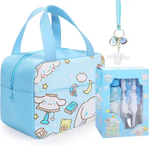 Cartoon Lunch Bag Cutlery Set - Anime Insulated Lunch Bag Cutlery Cup Keychain Waterproof Lightweight Lunch Bag for School Outdoor Picnic Office