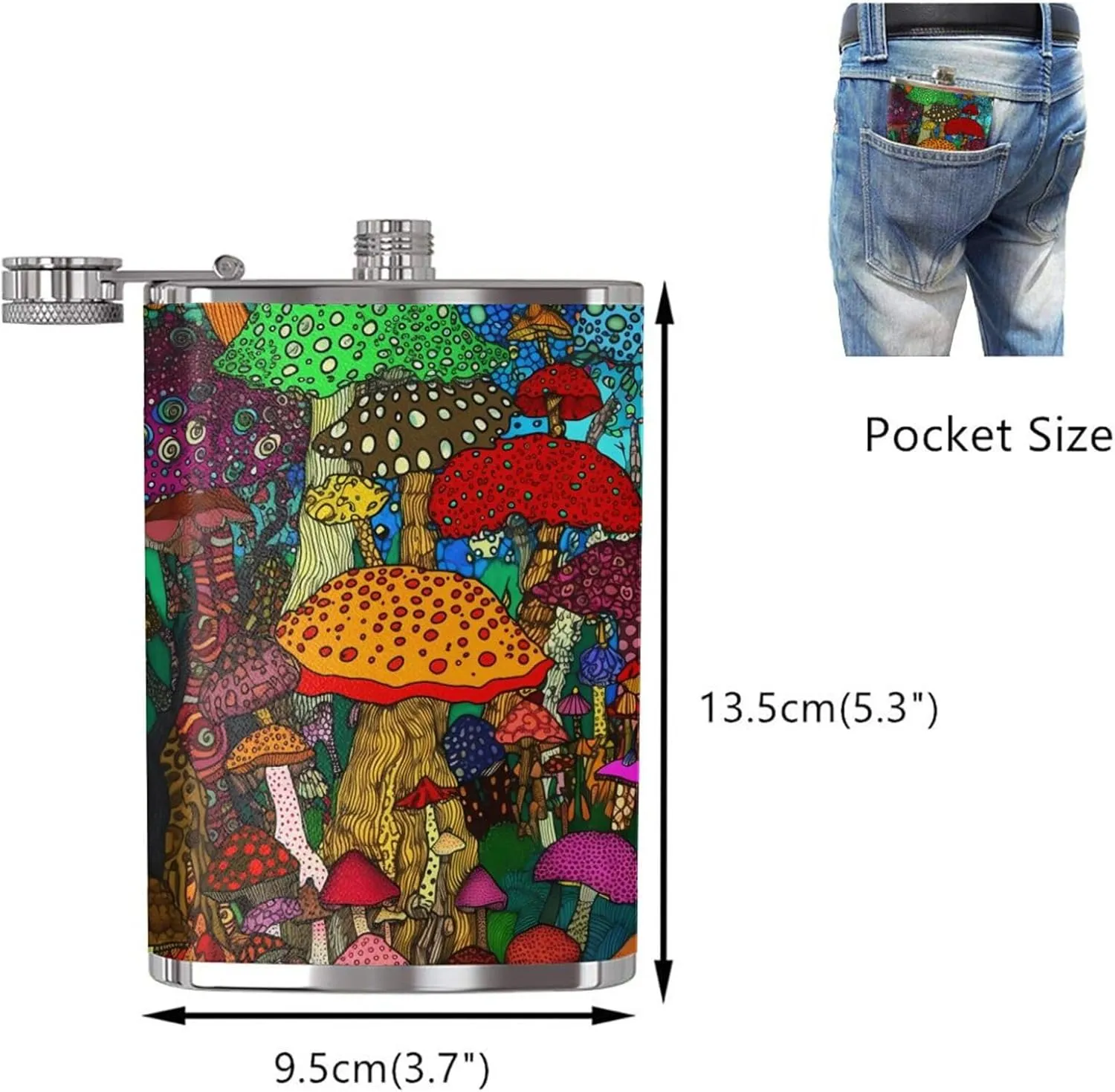 Cartoon Mushroom Stainless Steel Pocket Hip Flask for Men Drinking Wedding, Vintage Flasks for Bar Party Fishing Flagon 8 OZ