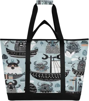 Cartoon Vikings Reusable Insulated Lunchbox Cooler Bag, Leakproof Kitchen Grocery Bag Collapsible Portable Cooler Tote Bag for Picnic, Camping, Office, Travel